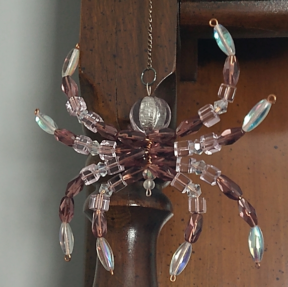 Handcrafted 💜 Mauve Crystal Beaded Spider Charm • Witchy Glam Pendant - Picture 12 of 12
